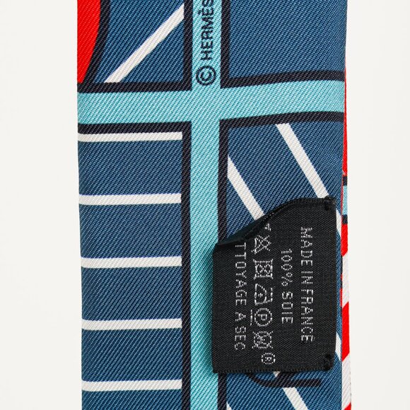Hermes Silk Quadridge Rouge Bleu Blanc Horse Stripes Silk Twilly - Picture 6 of 6